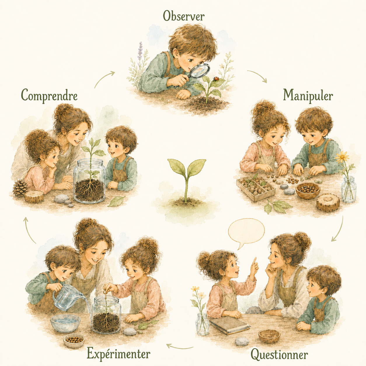Cycle illustré de pédagogie active : observer, manipuler, questionner, expérimenter et comprendre