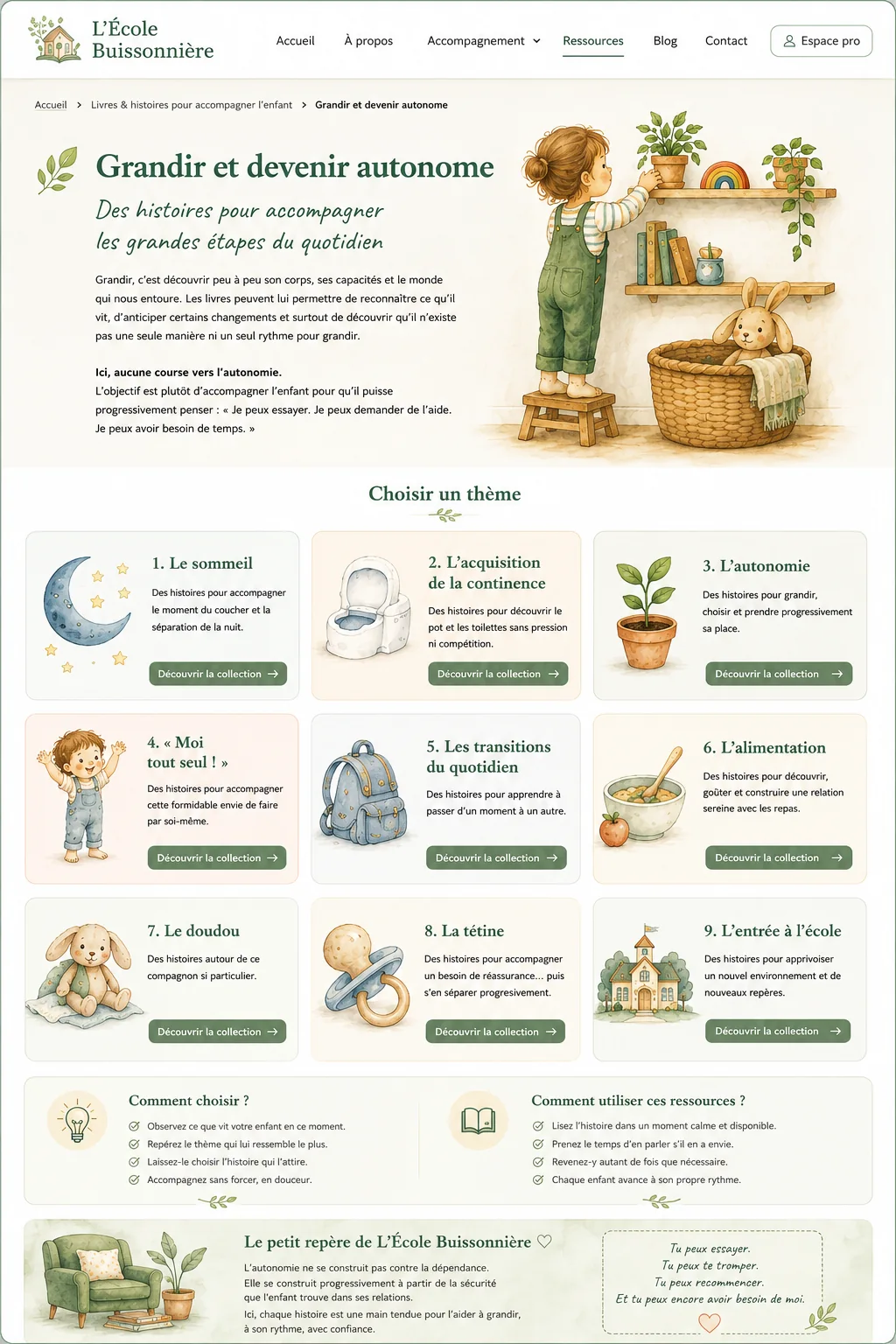 Aperçu illustré de la collection Grandir et devenir autonome